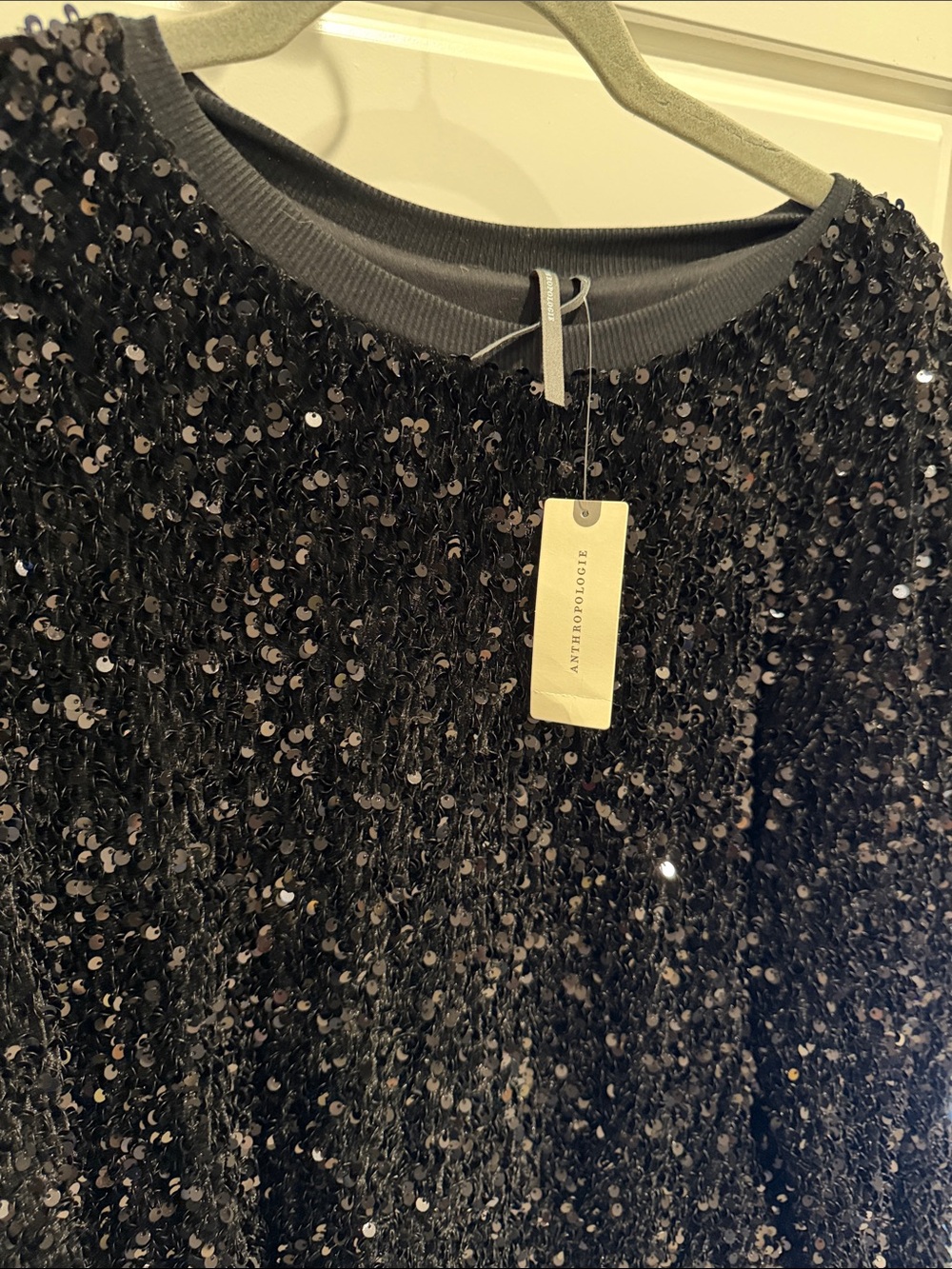 Anthropologie Black Sequin Scoopneck Dress